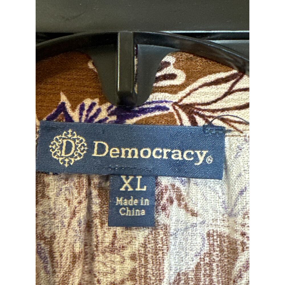 NWT Democracy XL Top Long Sleeve Button Up Brown Cream Purple Floral Lace Accent - Picture 3 of 6